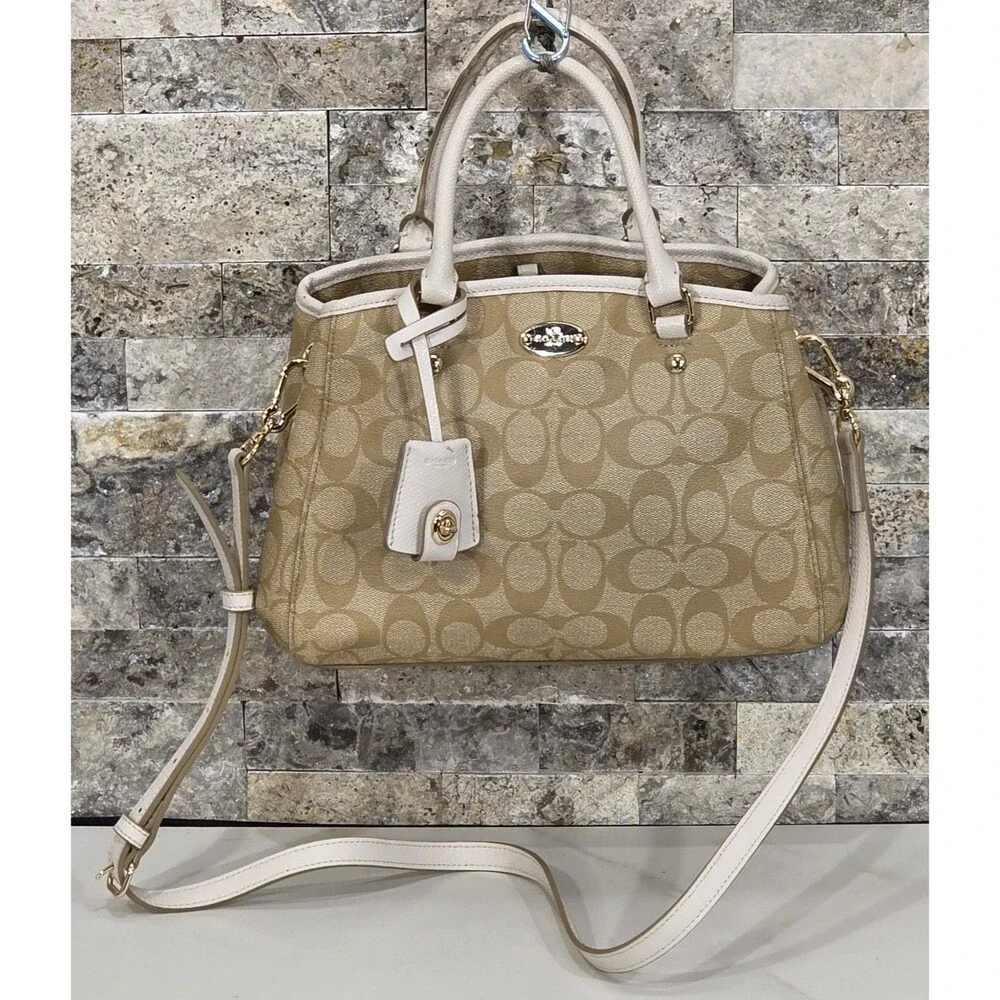 Coach Mini Margot Carryall Khaki Brown Signature C Coated Canvas Purse F34065